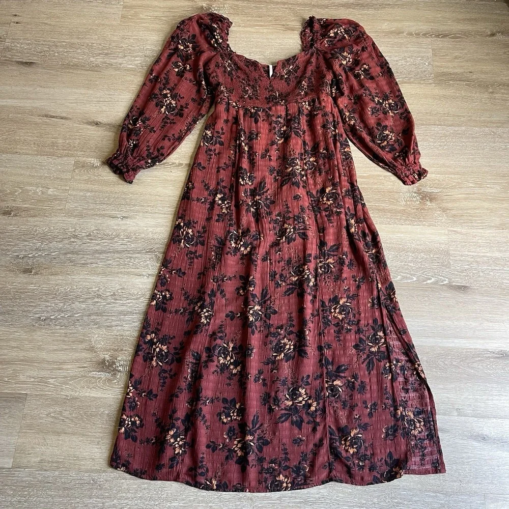 Free People SM Jaymes Midi Dress Smocked Vamp Romance Whimsy Grunge Fairy $168 - Picture 2 of 12